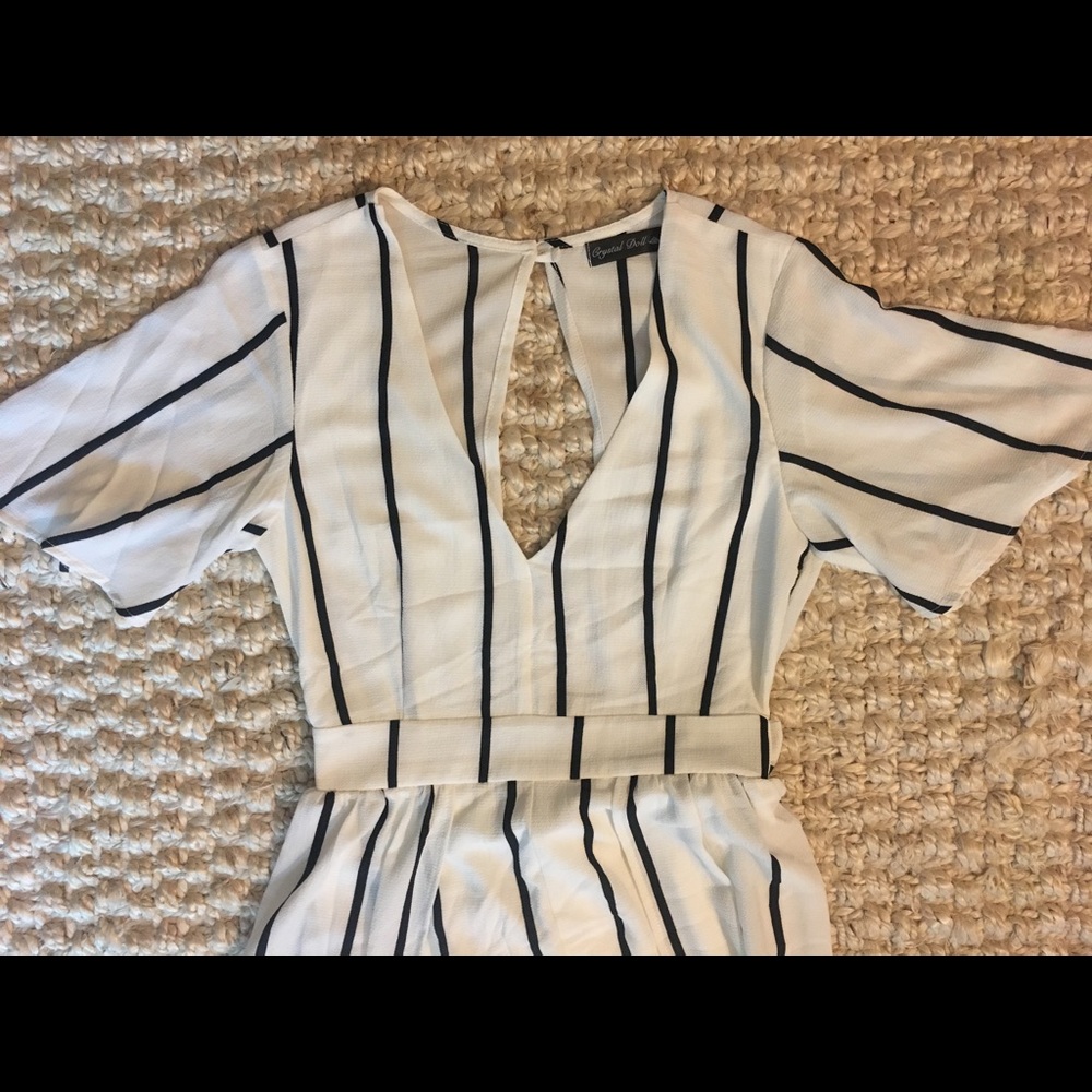 Striped overlay romper/dress